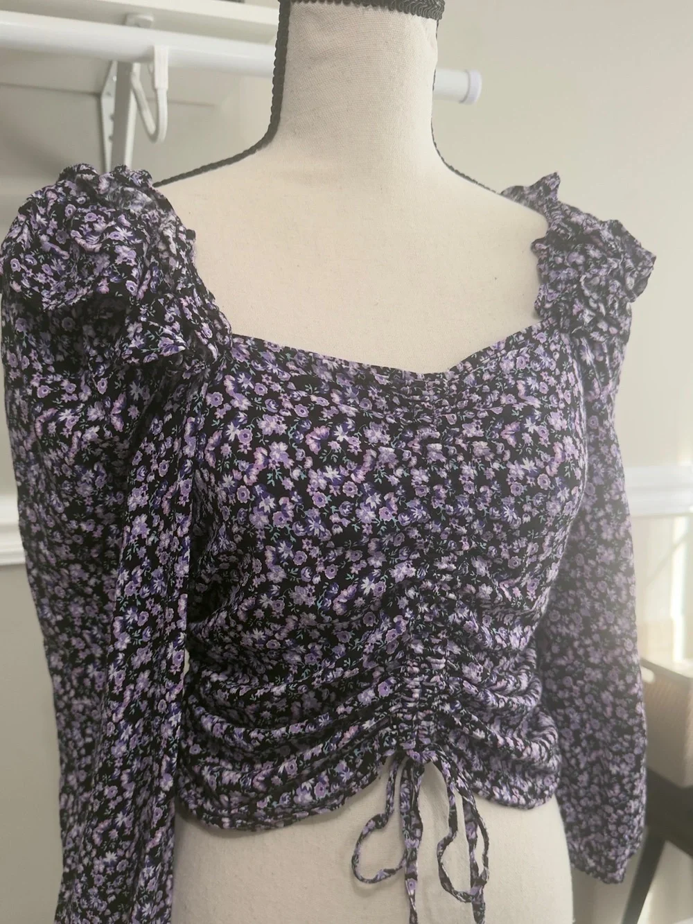 Zara Purple Floral Cottagecore Ruched Crop Top L 318